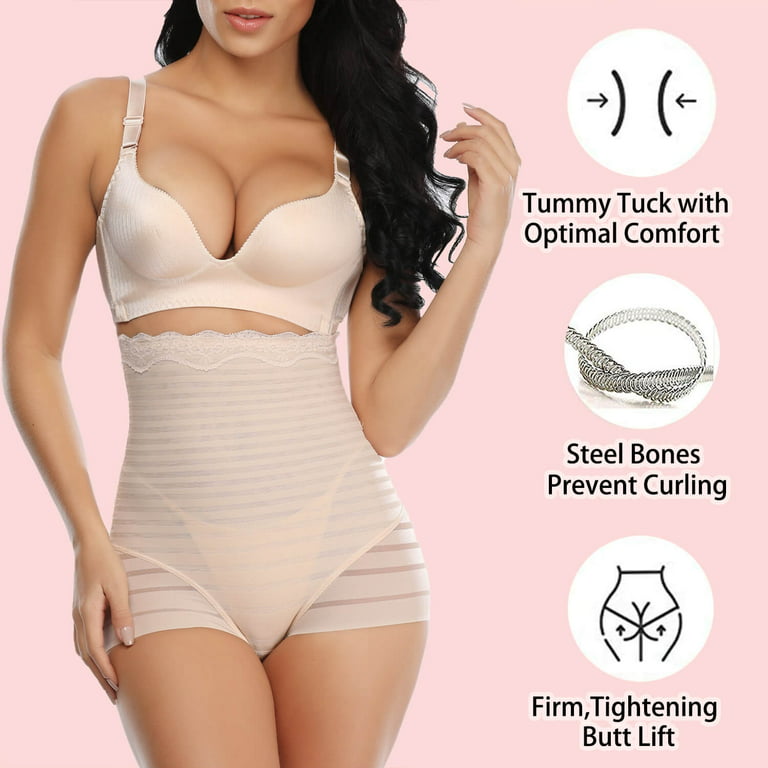 Valanda 2 Packs Lace Stripe High Waist Compression Underwear Tummy Control  Panty for Women 