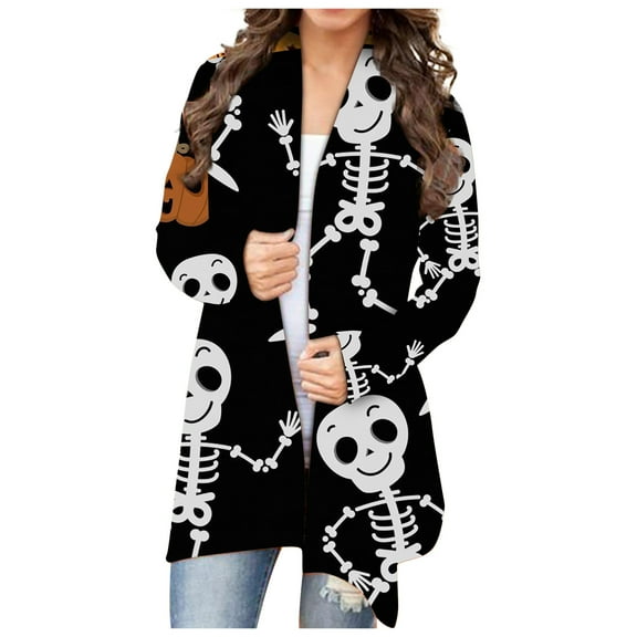 Fesfesfes Women Cardigan Halloween Print Loose Cardigan Casual Fall Coat Long Sleeve Tops