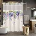 thumbnail image 5 of Purple Flower No Hooks Shower Curtain with Snap-in Liner Watercolor Purple Wisteria Floral Butterfly Vintage Linen Texture Shower Curtains for Bathroom, Waterproof, Easy Install, Washable 72"x96", 5 of 9