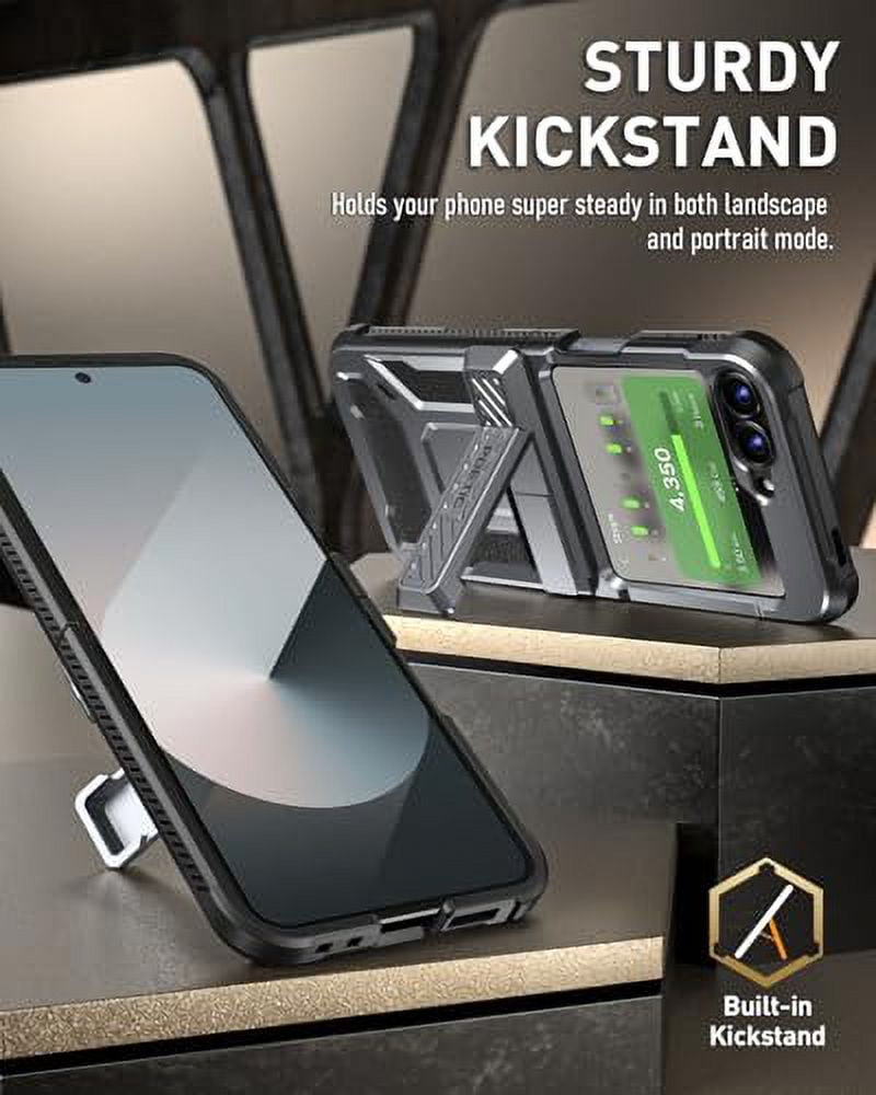 Poetic Spartan Case for Galaxy Z Flip 7 FE 5G (2025) and Galaxy Z Flip 6 5G (2024), [Kickstand][Built-in Screen Protector][Hinge Protection][20FT Drop Tested], Full-Body Cover, Metallic Gun Metal
