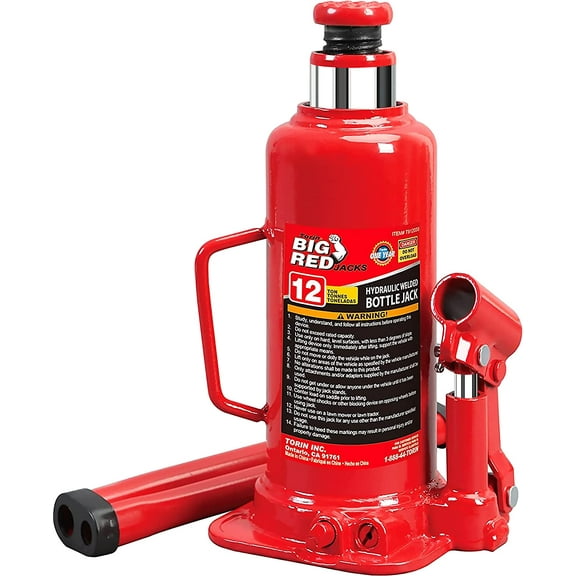 Big Red 12 Ton Hydraulic Welded Car Bottle Jack (24,000 lbs) Capacity, Red, W912R