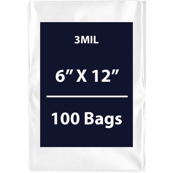 Clear Flat Poly Bags, 3Mil 6" X 12" & 100 Bags | Low-Density Polyethylene (LDPE), Flat Open Top Plastic Packaging Packing | Flexible and Durable Plastic Bags