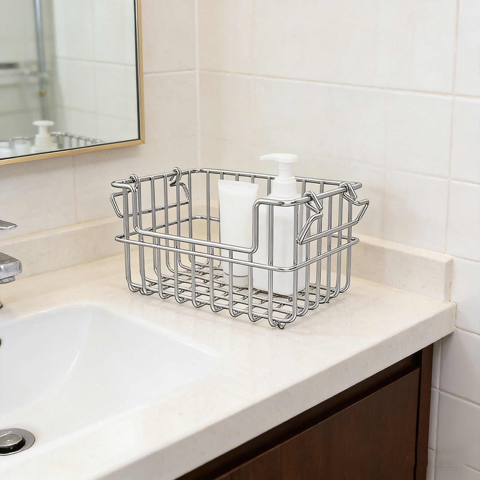 Cadancy Stainless Steel Storage Basket Stackable Wire Organizer Bin Rustproof Metal Container for Kitchen Cabinet Pantry Bathroom Countertop Dish Bowl Utensil Holder Home Organization
