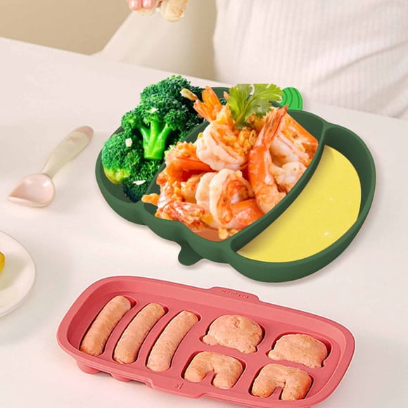 Chmadoxn Gadgets de Cuisine, Accessoires de Cuisine, Assiettes de Souper en Silicone Citrouille Napperon Plateau Vaisselle Compartimentée Bol à Ventouse Assiettes de Souper Bol Supplémentaire The Pumpkin Plate