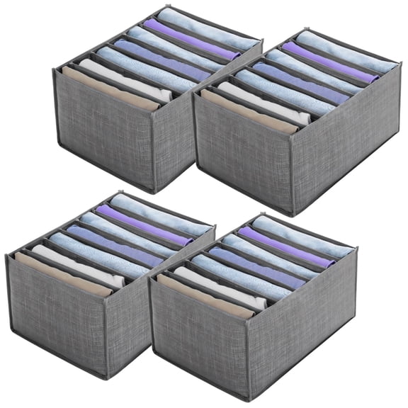 4 Pcs Foldable Jeans Organizer for Closet, 7-Grid Storage Bins for Pants and Tops, Non-Woven Fabric Wardrobe Clothes Organizer, 13.8 x 9.4 x 6.7 in/35 x 24 x 17 cm