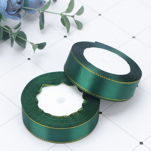 Minkissy 2-Pack Dark Green Silk Ribbon for Wrapping, Holiday, Festival, Birthday Presents, Craft and Decoration