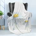 thumbnail image 4 of Dragonfly Soft Flannel Fleece Throw Blanket, Chamomiles Moths Dragonflies Refreshing Nature Template Soft Colors Artwork, Cozy Plush for Indoor and Outdoor Use, 70" x 90", Yellow White, by Ambesonne, 4 of 5
