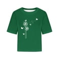 thumbnail image 3 of Womens Tops Plus Size Workout Crop Half Sleeve Crewneck Drop Shoulder Print T Shirts Summer Fall Casual Solid Basic Tees Blouse,Green 2,L, 3 of 4