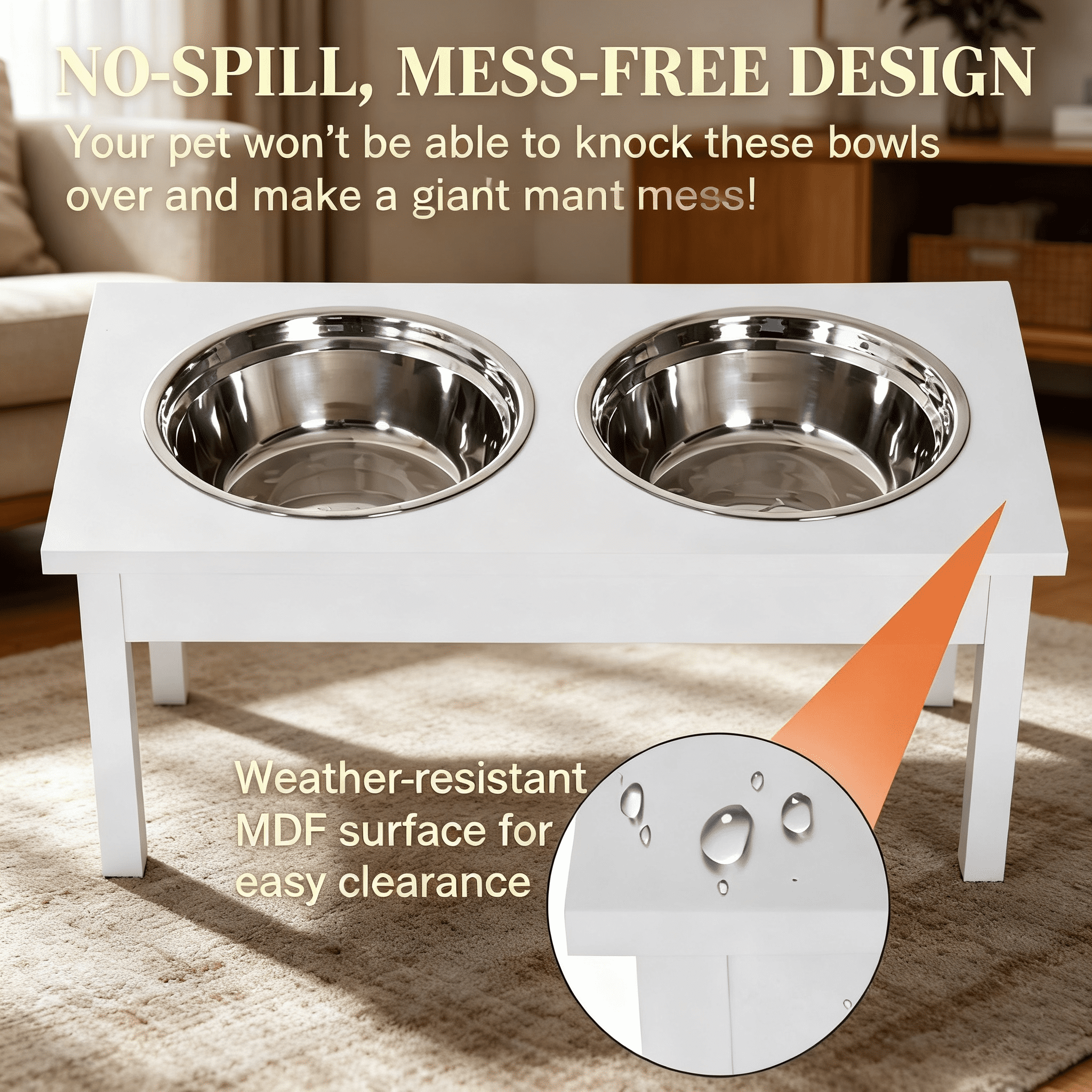 Elevated Dog Bowls, 2-in-1 Raised Pet Feeder with Stainless Steel Bowls, Non-Slip MDF Feeding Station for Small Medium Dogs Like French Bulldog Pug Beagle
