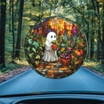 thumbnail image 2 of Window Hanging Acrylic Cute Ghost in Hat Suncatcher, Car Decoration with Floral Design, Fun and Whimsical Gift for Halloween or Ghost Lovers, 2 of 4