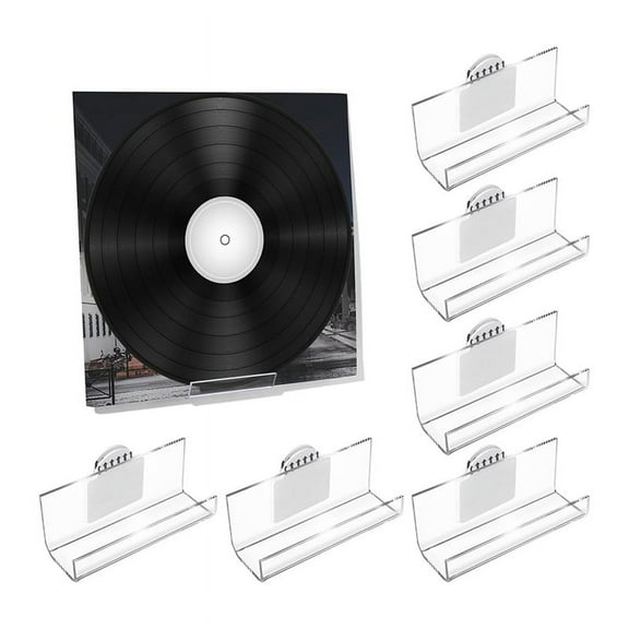 6 Pack Vinyl Record Holder Wall Mount No Drill, Self Adhesive Acrylic Record Shelf Display Racks for LP Album Covers CD,1set * vinyl record wall mount