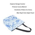 thumbnail image 3 of Open Top Canvas Tote Bag with Zipper Reusable Shopping Bag 13.5x15" Roomy Carryall Blue Watercolor Floral Pattern, 3 of 9