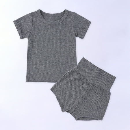 

Lilgiuy Children s Clothing Baby Boys Girls Fashion Cute Solid Color Short Sleeve High Waist Shorts Cotton Sport Suit