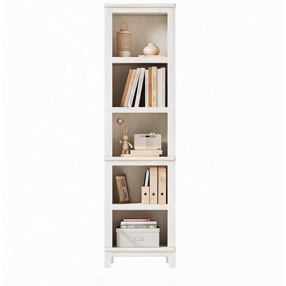 5 Tier Narrow Bookcase Farmhouse Wooden Bookshelf with Adjustable Shelves for Living Room White