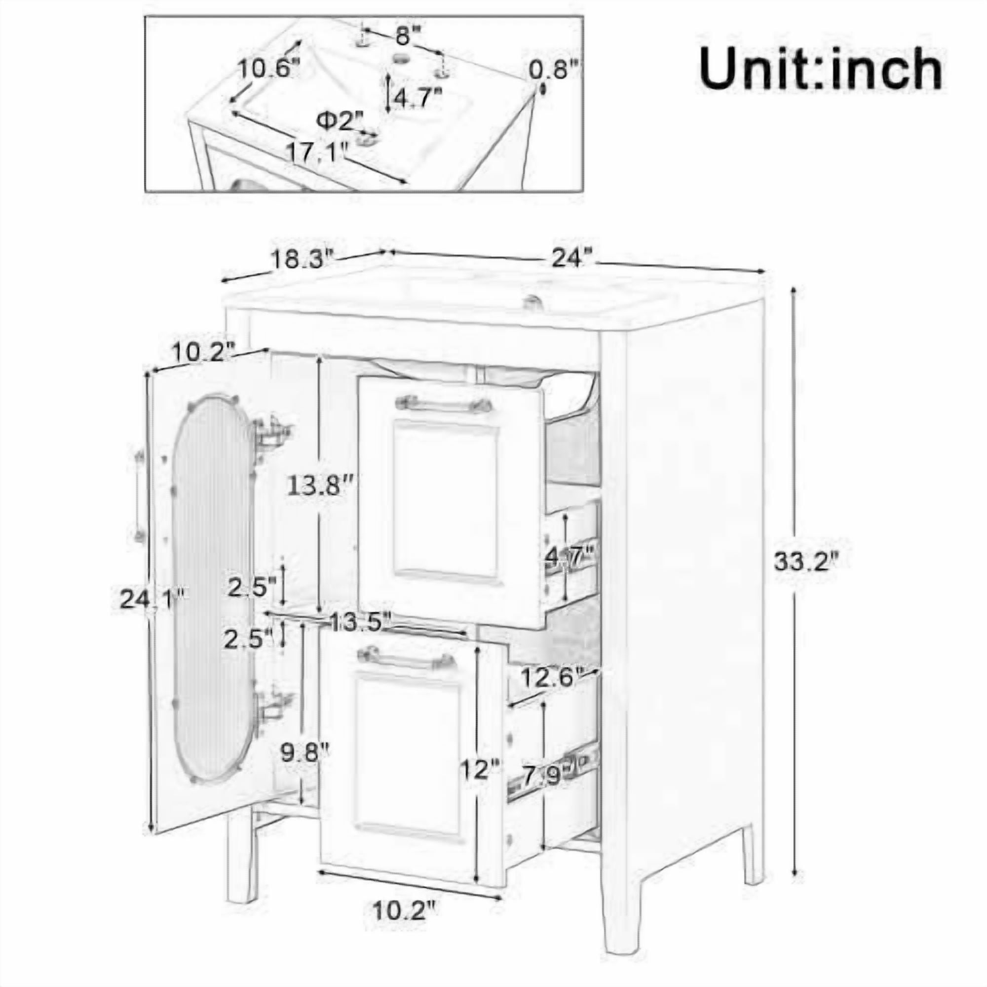 MAYEERTY 36" Medicine Cabinet Wall Mount Bathroom Storage with Mirror 3 Doors