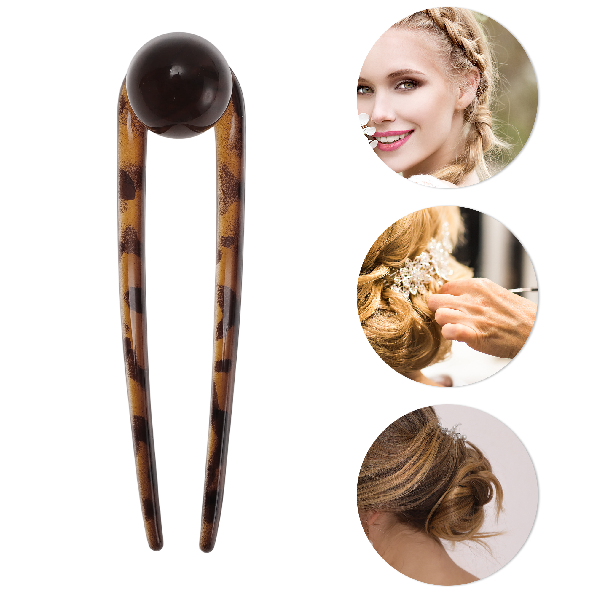 Unique Bargains U-shaped Hair Pin 4.53"x1.18" 1 Pc Glossy Brown, Transparent Yellow