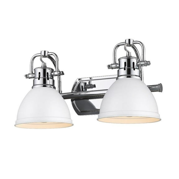 2 Light Vintage Industrial Bathroom Vanity in Aged Brass and Rubbed Bronze Shade-Chrome Finish-Matte White Shade Color Bailey Street Home