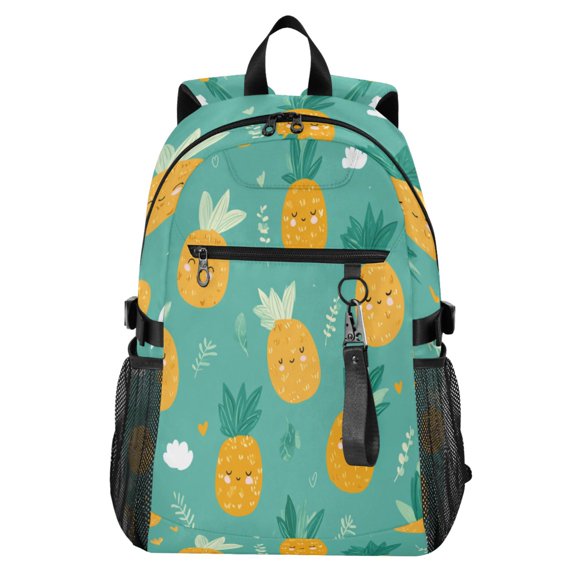 Full‑Print Casual Laptop Backpack, 20L Water‑Resistant Twill Tote Daypack with 14 Inch Computer Compartment for School Business Travel Pineapple Pattern Cartoon