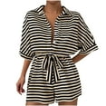thumbnail image 5 of Sakmal Shirt Casual Rompers for Women Short Sleeve Dressy Collared Yellow Short Jumpsuits Striped Rompers with Belt, 5 of 5