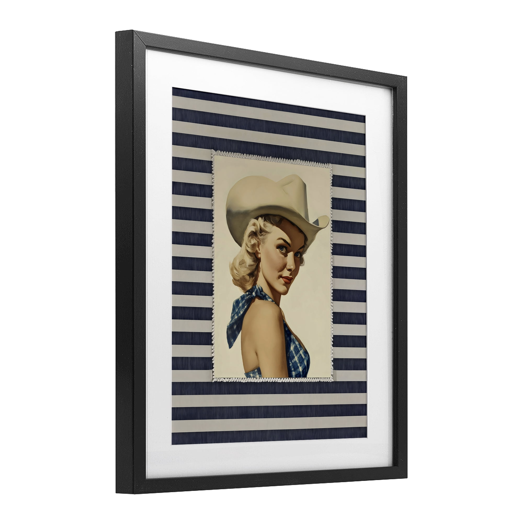 Stupell Industries Retro Cowgirl Stripes Black Framed Print Under Glass, design by Arlington Prints