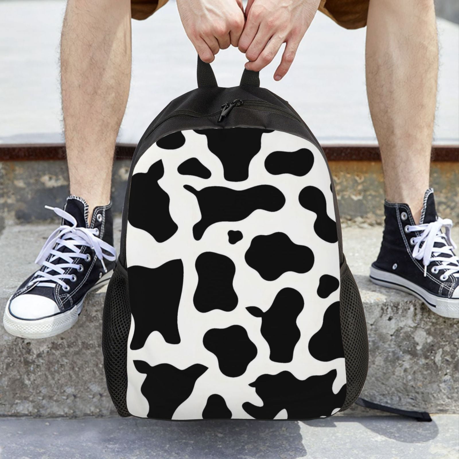Single Side Full Backpack 16.1×11.8×4.5in Large Capacity Breathable Shoulder Belt Leisure Simple And Strong Bearing Capacity Simple Cow Print Pattern, Vector Art Style_4