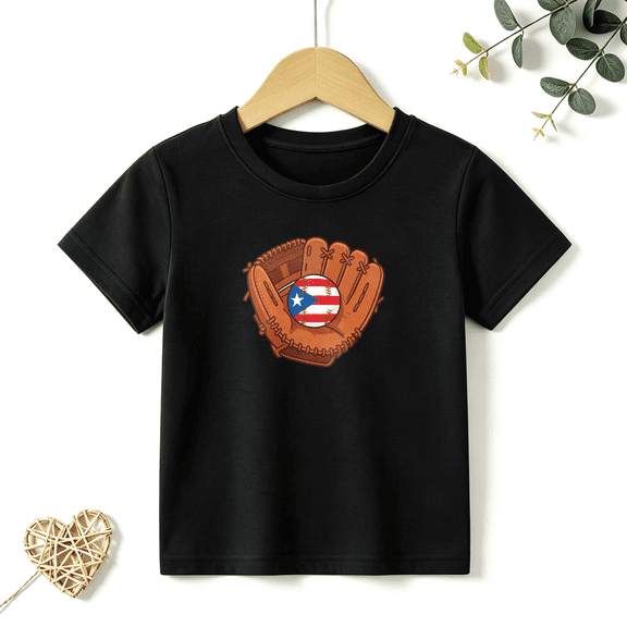 Boys Graphic Tees Puerto Rico Baseball Glove Kids T Shirt Sports 100% Cotton Short Sleeve Soft Tops 4-13Y