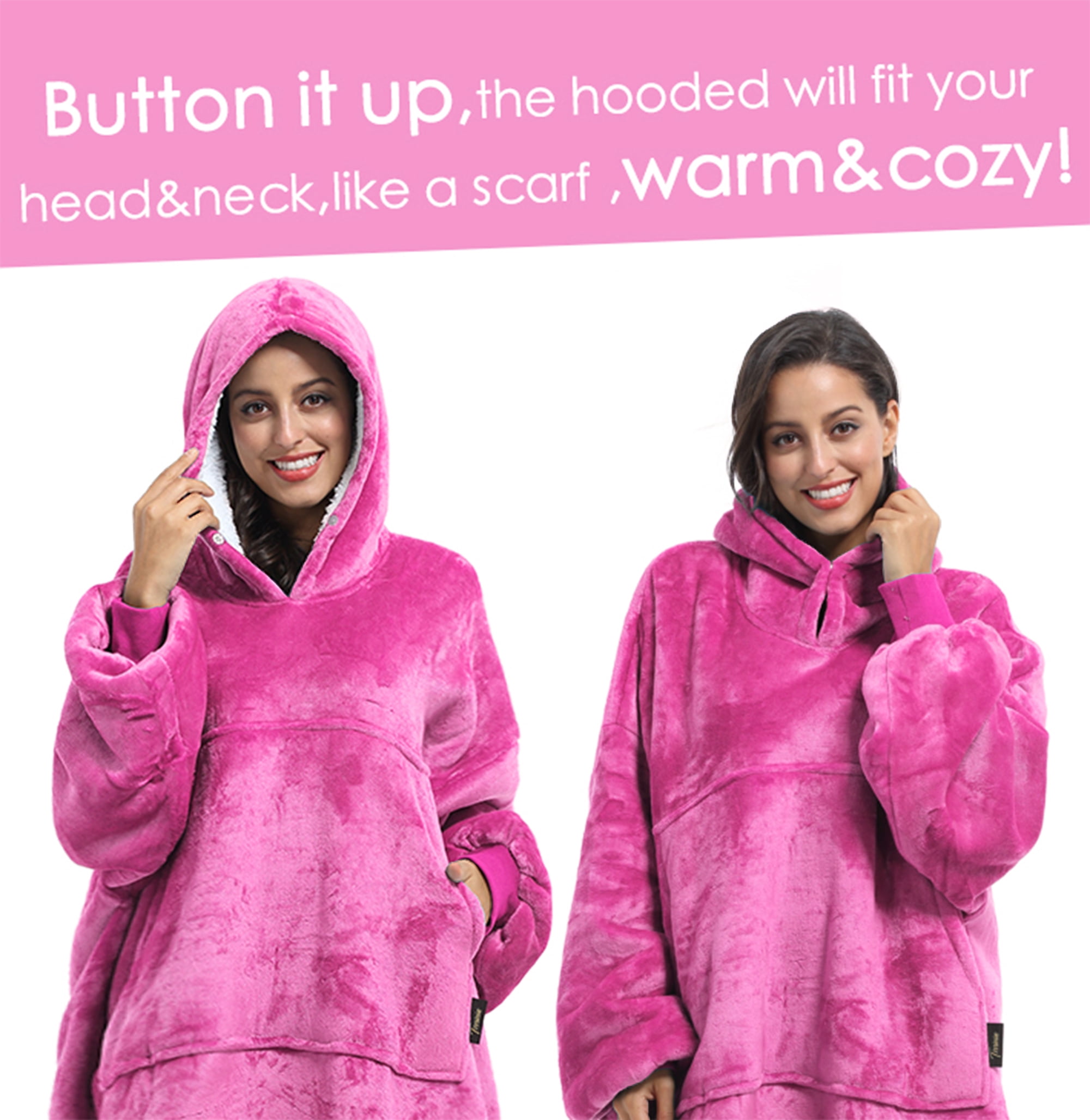 Tirrinia Oversized Blanket Sweatshirt Comfortable Sherpa Giant Hoodie  Reversible Wearable Blanket Gift for Adults Men Women Teenagers Kids Hot  Pink - Walmart.com