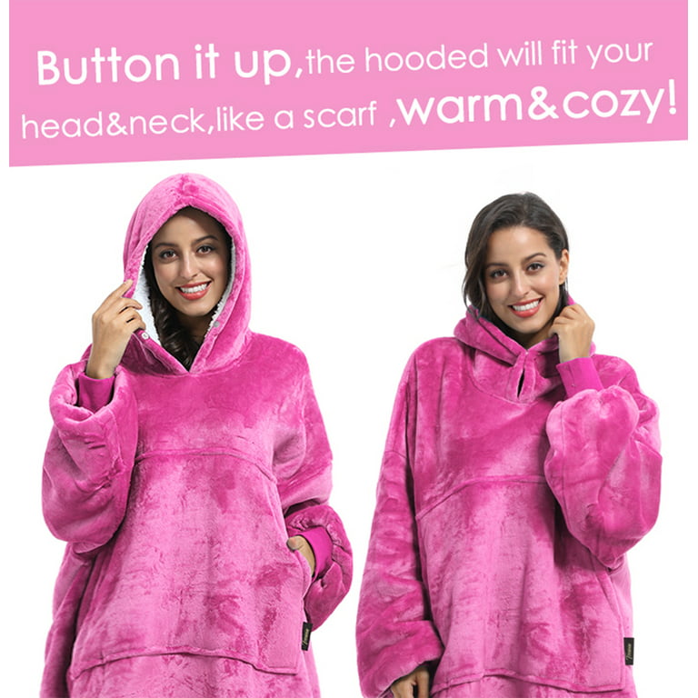 Tirrinia Oversized Blanket Sweatshirt Comfortable Sherpa Giant Hoodie  Reversible Wearable Blanket Gift for Adults Men Women Teenagers Kids Hot  Pink 