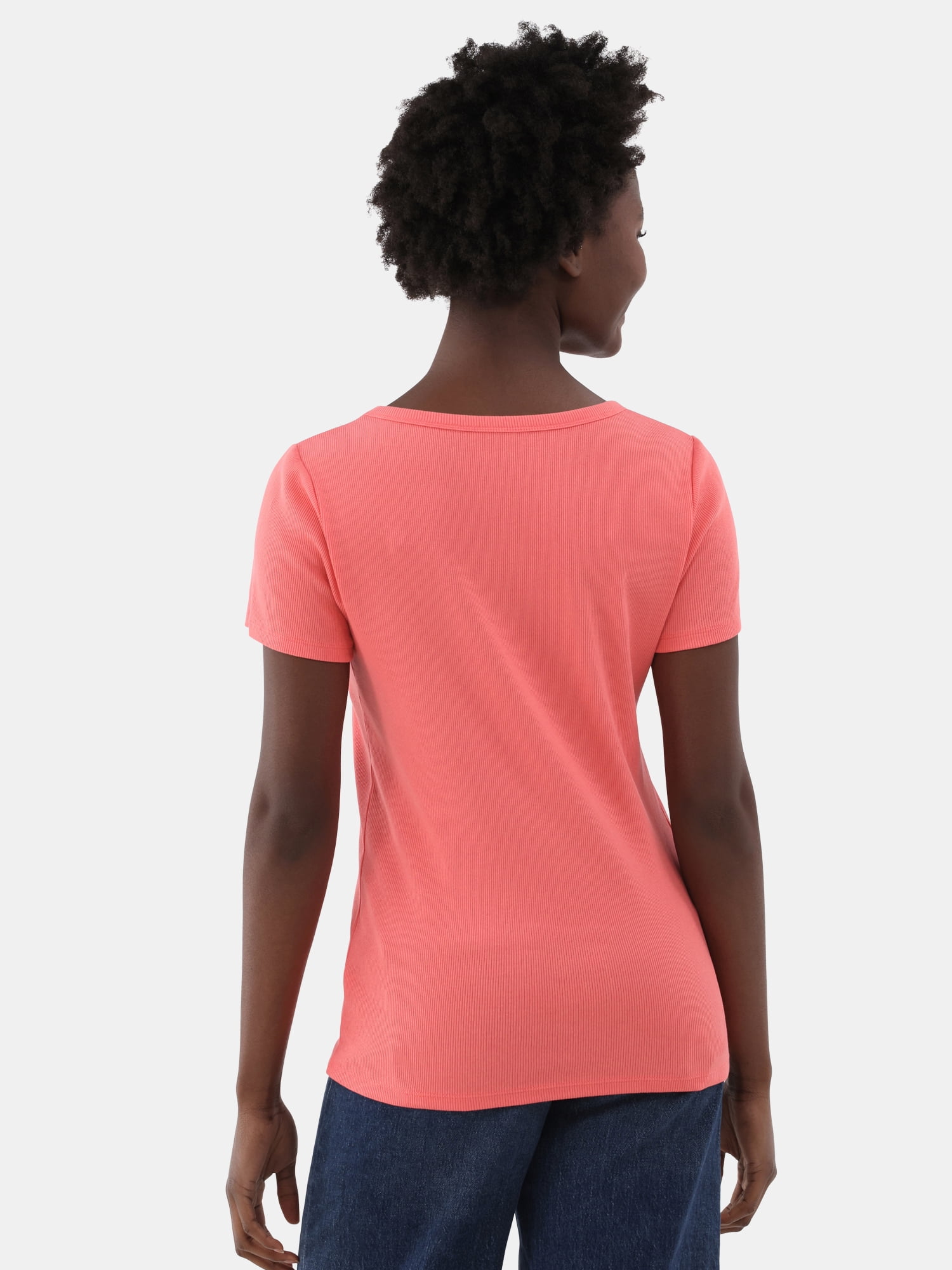 Time and Tru Women’s Rib Crewneck Tee with Short Sleeves, Sizes XS-XXXL