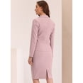 thumbnail image 4 of Conjunto de falda de traje de 2 piezas para mujer Blazer de manga larga informal de negocios y falda de tubo Rosa S, 4 of 6