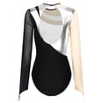 thumbnail image 4 of iiniim Womens Shiny Gymnastics Leotard Metallic Contrast Color Long Sleeve Bodysuit Performance Silver L, 4 of 7