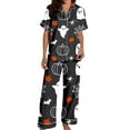 thumbnail image 5 of Womens Pajama Sets Halloween Pumpkprint Short Sleeve Shirts Long Pants Sleepwear Loungewear Nightwear Nightclothes Homewear, 5 of 5