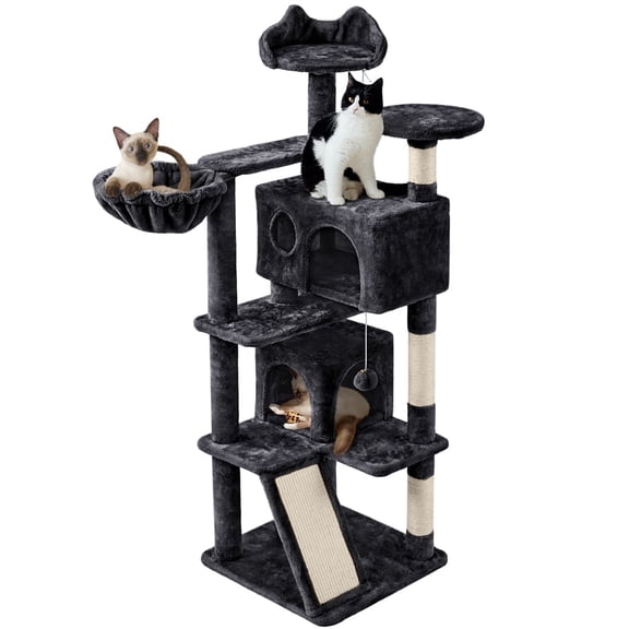 Yaheetech 57.5" Cat Tree Tower Cat Tree with 2 Condos, Scratching Posts, Ramp,Black