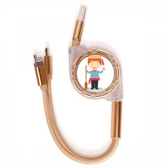 Blue White Stripe Italia Cartoon Cable de carga telescópico múltiples USB tres en uno