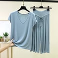 thumbnail image 2 of RQYYD Womens Pajamas Set Short Sleeve Top and Wide Leg Pants Sleepwear Soft Loungewear Pjs Sets for Women, 2 of 5