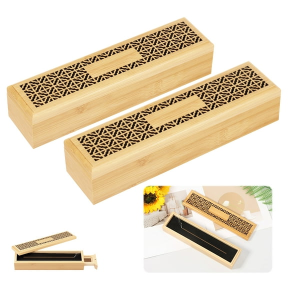 Threns 2 Pcs Bamboo Incense Holder Burner Coffin Incense Holder with Storage for Stick for Yoga Room Bedroom Study Room Office