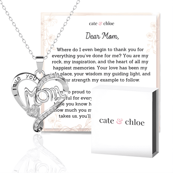 Cate & Chloe Karina 18k White Gold Plated Necklace with Heartfelt Message Card, Gift for Mom