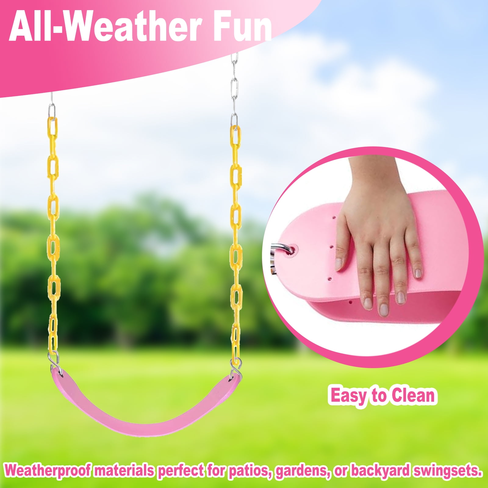 Celawork Heavy Duty Swing Seat, Outdoor Child EVA Soft Board U-Swing, with Adjustable Metal Chains to 60", Capacity Up to 660lbs/300kg, for Children and Adults, Pink