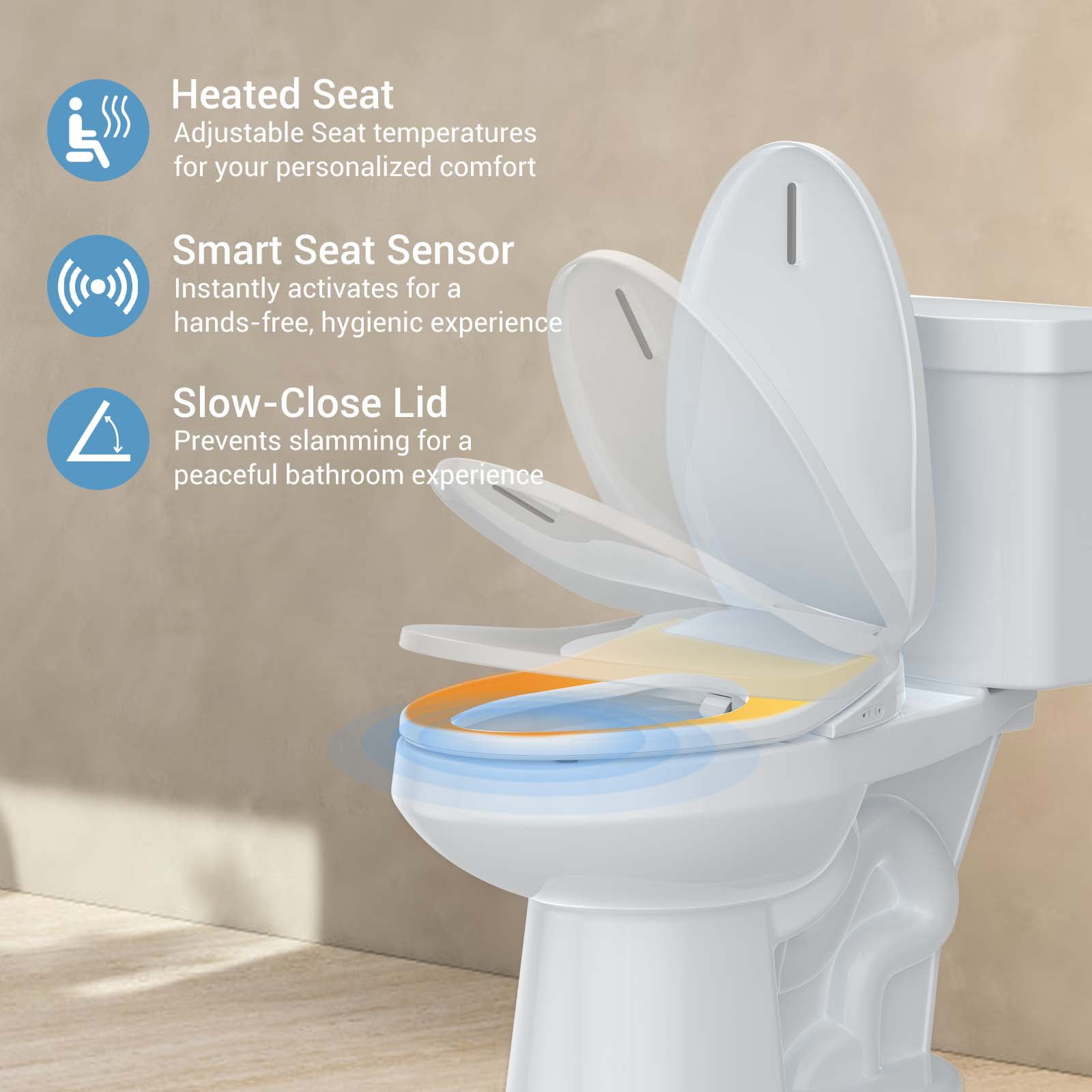 TEQIN Heated Bidet Toilet Seat,Electric Toilet Seat with Multiple Spray Modes, Smart Toilet Seat With Night Light Unlimited Warm Water, Auto Open & Slow Close Lid,Dual-Nozzle Rear & Feminine Wash