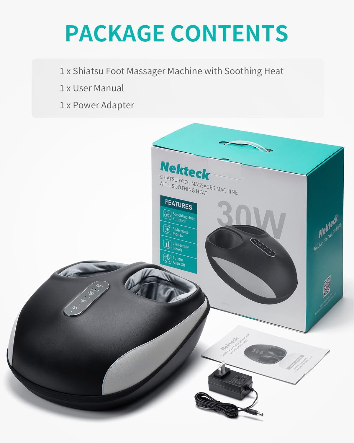 Nekteck Shiatsu Foot Massager Machine with Soothing Heat, Deep Kneading Therapy, Air Compression, Relieve Foot Pain and Improve Blood Circulation,Adjustable Intensity Relax for Home or Office Use