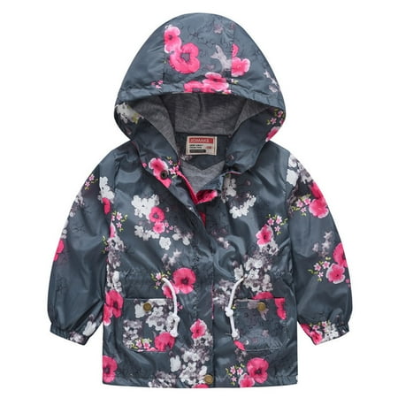 

BIZIZA Toddler Jacket Zip Up Hooded Long Sleeve Tops Coat Pockets Cartoon Print 3-6Y Chlid Baby Dark Blue 100