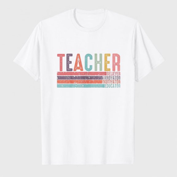 Women Teacher Shirt Teacher Life Printed T-Shirt Casual Back to School Tee Tops