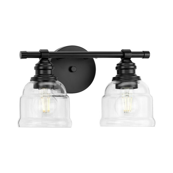 Ambrose Collection Two-Light Farmhouse Matte Black Clear Glass Bath Vanity Light