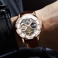 thumbnail image 6 of OLEVS Automatic Watches for Men Mechanical Self Winding Skeleton Moon Phase Dress Luxury Brown Black Leather Roma Rumerals Waterproof Luminous Mens Wrist Watches Reloj Para Hombre Red/Blue/White, 6 of 15