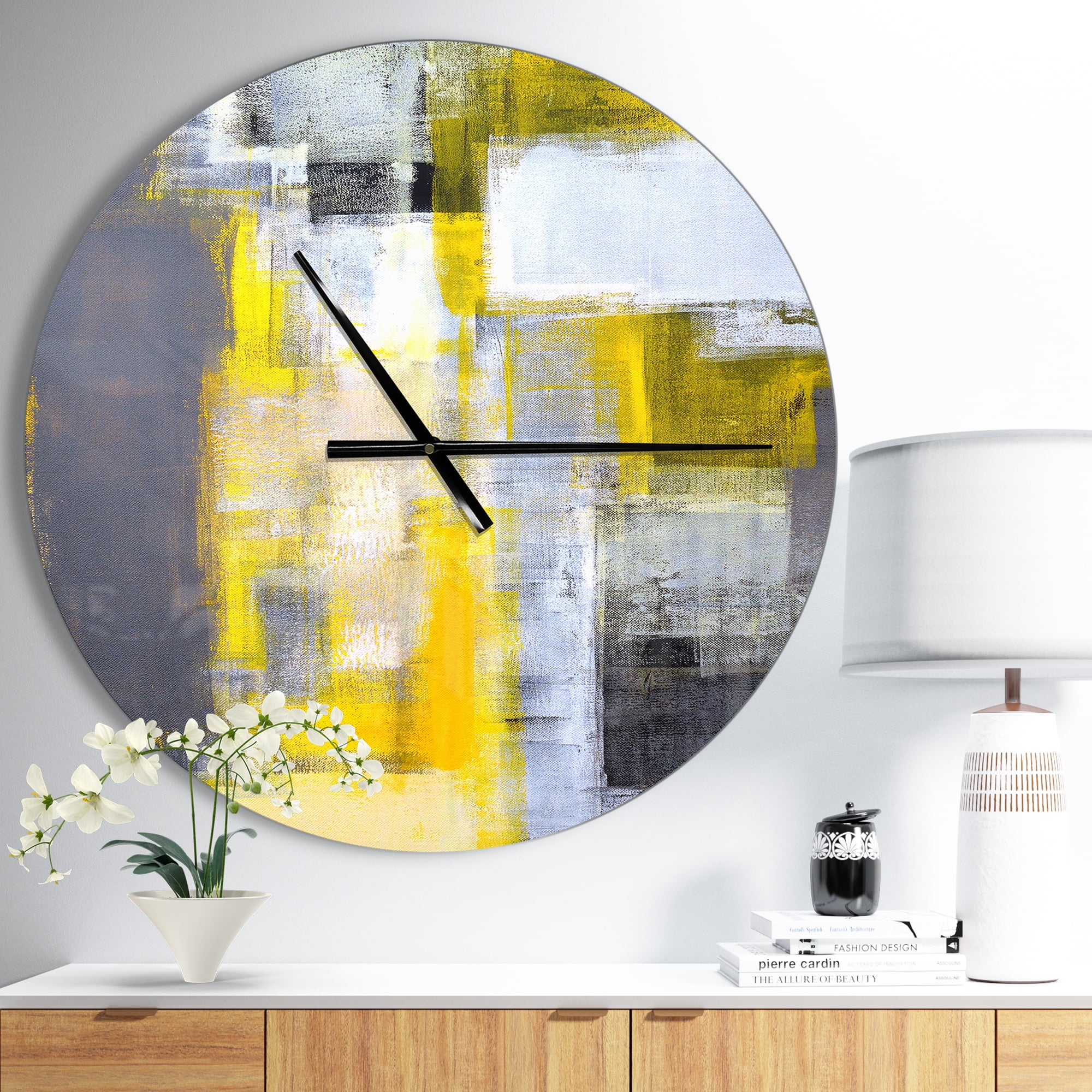 Designart 'Grey and Yellow Blur Abstract' Metal Wall Clock