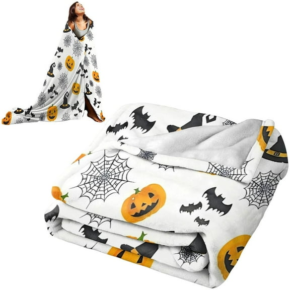 Halloween Flannel Blanket Soft Throw Blanket Cute Fall Blanket for Home Office Couch Sofa Bed Chair Halloween Decoration