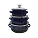 thumbnail image 1 of Juego de 3 ollas esmaltadas para cocinar, multifuncionales, con doble asa. azul oscuro, 1 of 9