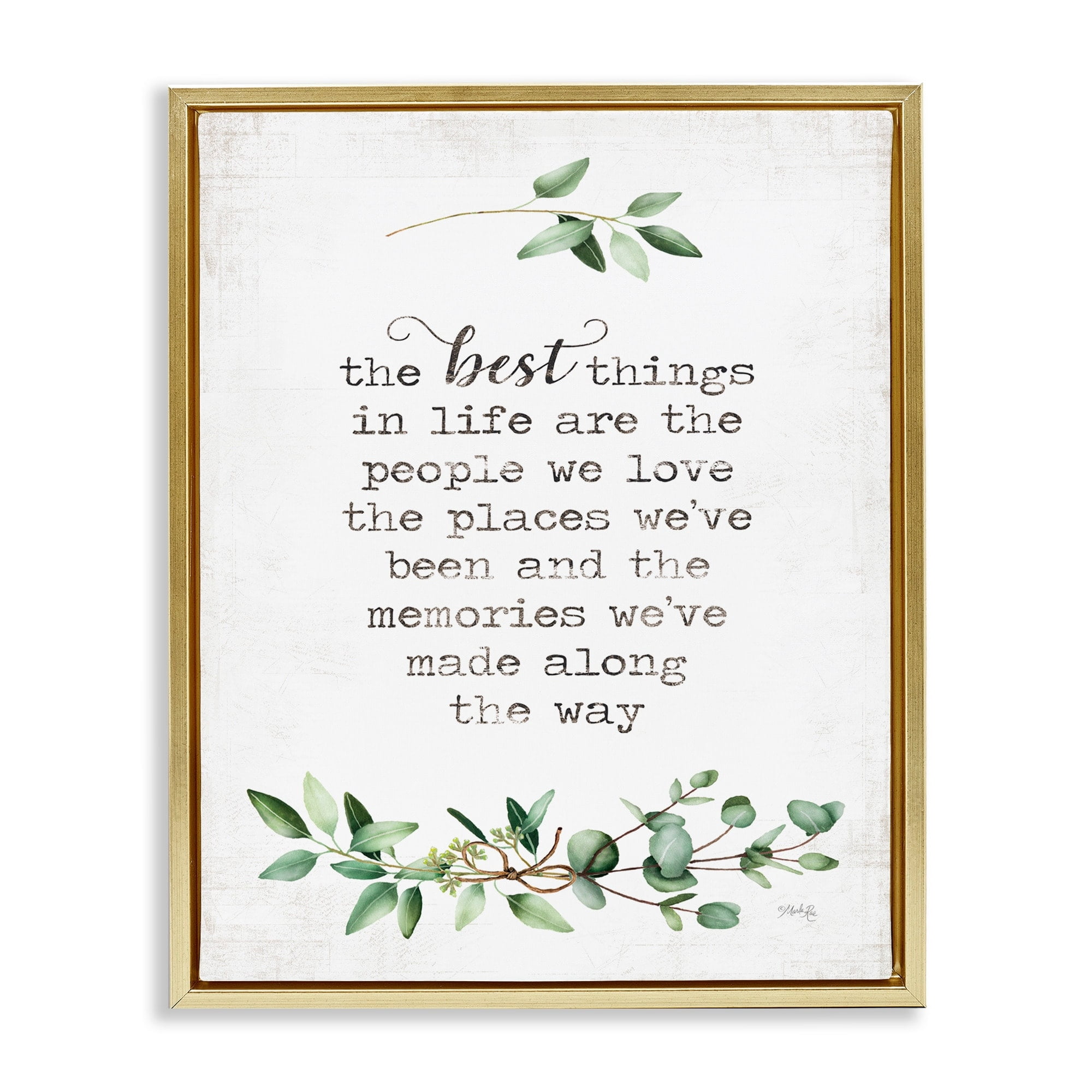 Stupell Industries The Best Things In Life Are People Plants Typography Metallic Gold Framed Floating Canvas Wall Art, 16x20, by Marla Rae