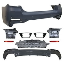 Ikon Motorsports Rear Bumper Cover Compatible With 2021-2023 BMW G30 5 Series 530, 540, 550, M550i, M5 with M Sport Bumper LCI M-Tech Style Unpainted Black Rear Bumper Conversion Replacement