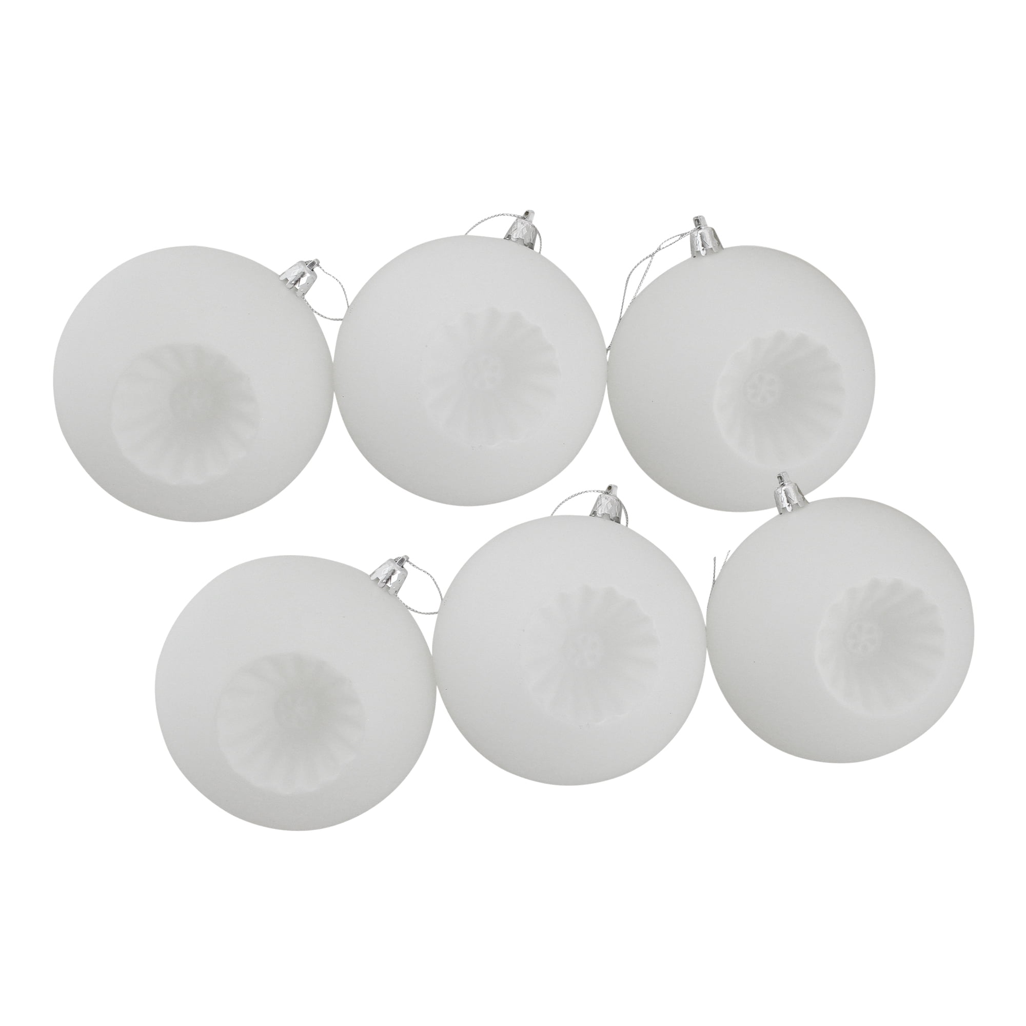 6ct Matte Winter White Retro Reflector Shatterproof Christmas Ball Ornaments 4"